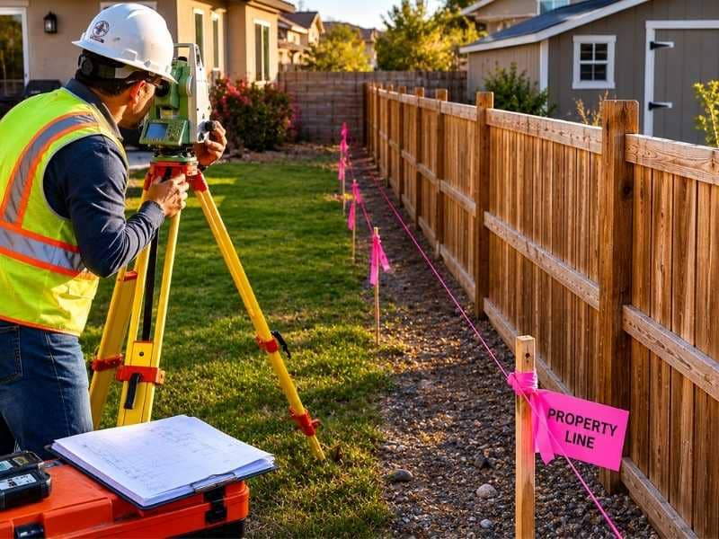 Surveyors conducting a boundary survey to verify property lines before construction